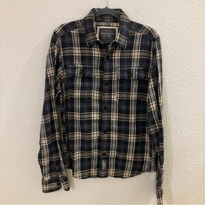 Abercrombie & Fitch Men's Navy and Cream Plaid Shirt
